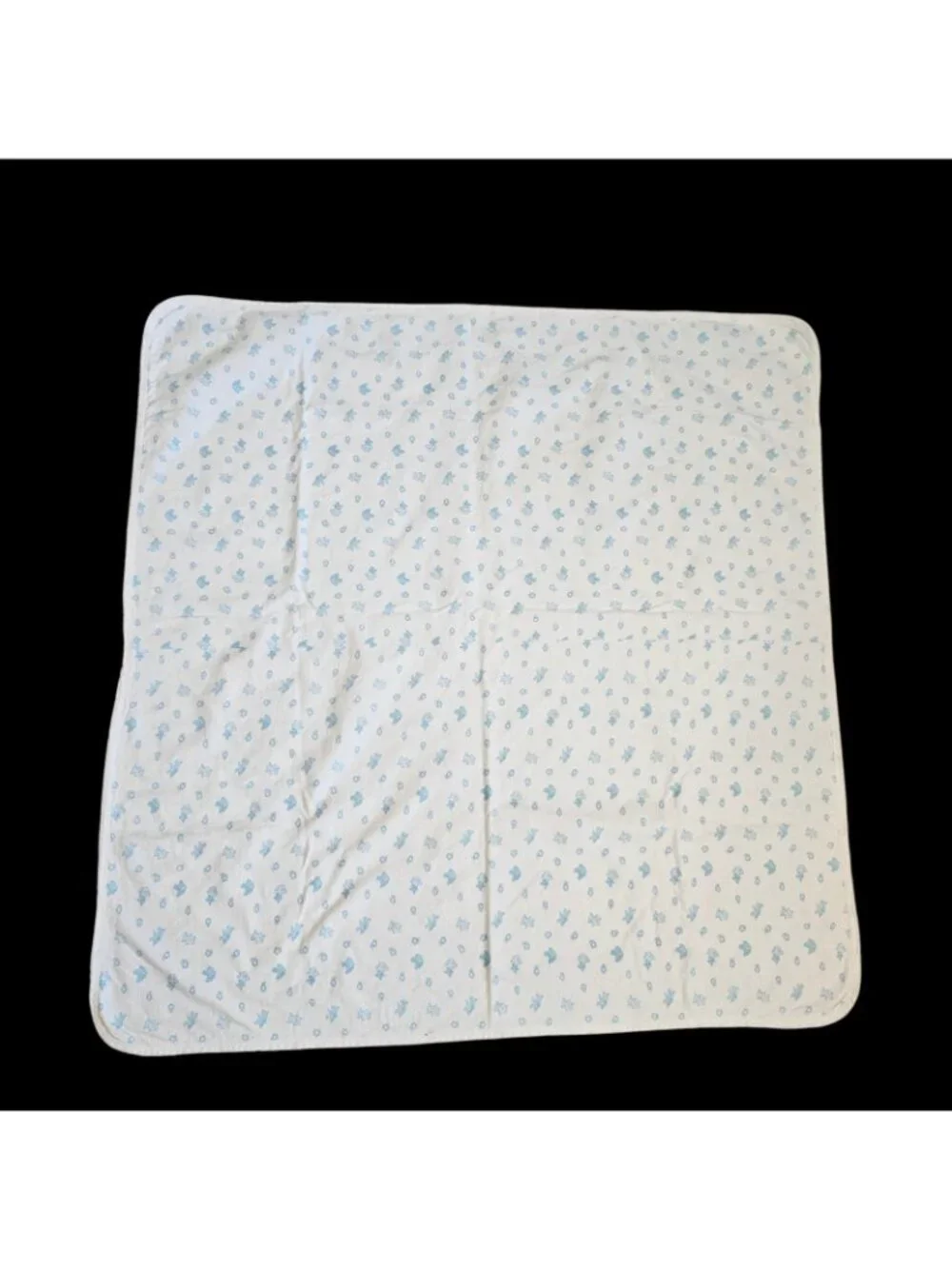 VTG Carters Baby Blanket‎ White Blue Critters Pastel Cat Bear Soft Cotton 36x36